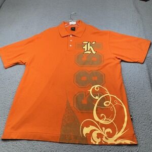 Karl Kani Gold Polo Shirt Mens XXL Orange Big Graphic 686 Logo Scroll Streetwear